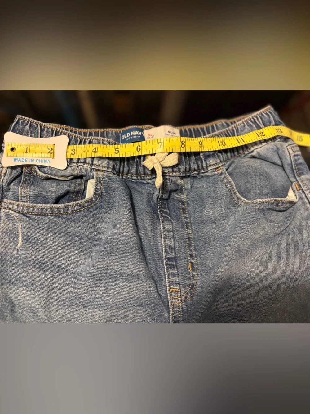 Old Navy Big Kid’s Medium Blue Distressed Denim Drawstring Slim Shorts
